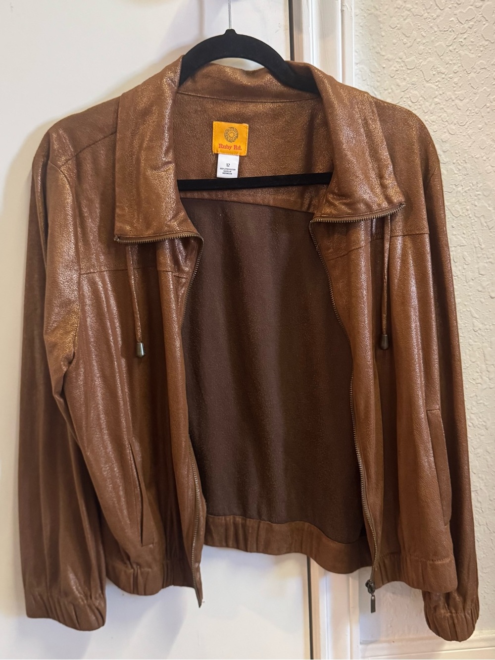 Vintage Ruby Rd. Brown Faux Leather Bomber Jacket